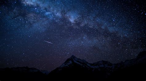 Download 1600x900 Wallpaper Starry Sky Night Mountains