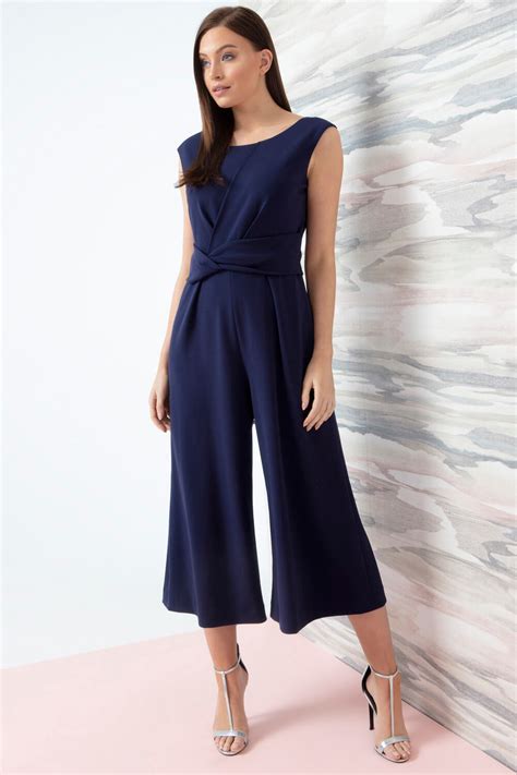 Twist Front Culotte Jumpsuit In Navy Roman Originals Uk