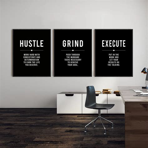 Grind Hustle Execute Quote Wall Art Canvas Prints Office Decor