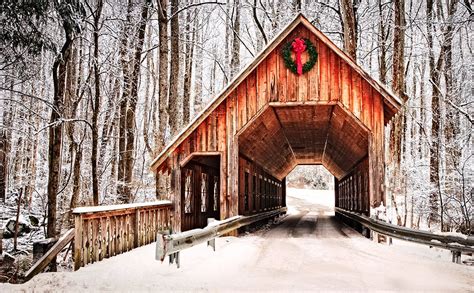 Covered Bridge In The Great Smoky Mountains Christmas Winter