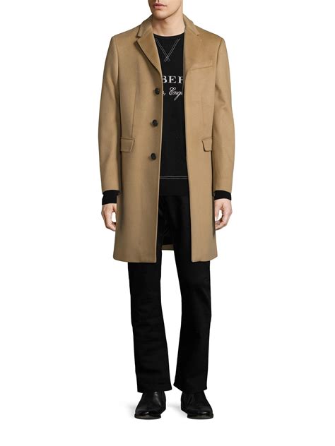 Burberry Hawksley Wool And Cashmere Overcoat In Camel Blue For Men Lyst