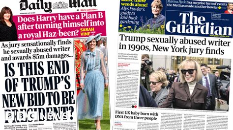 Newspaper Headlines Trump Ordered To Pay Sex Abuse Accuser 5m By Jury Flipboard