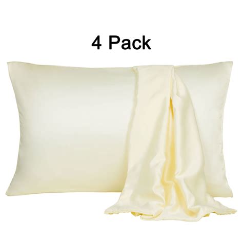 4 Pack Luxury Satin Pillowcase Cooling Silk Pillow Slip Cases Covers Lvory Travel14x20inch
