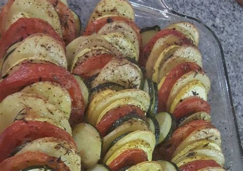 Baked Potatozucchiniyellow Squashtomato Recipe By Spurthi Cookpad