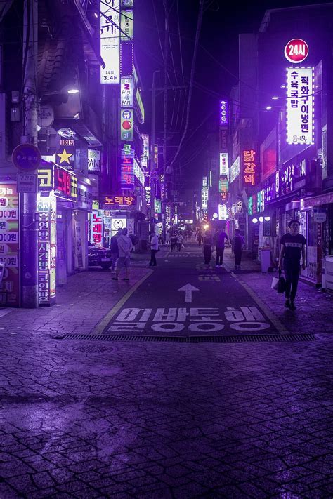 Hd Wallpaper Street Korea Seoul Night Neon City Light