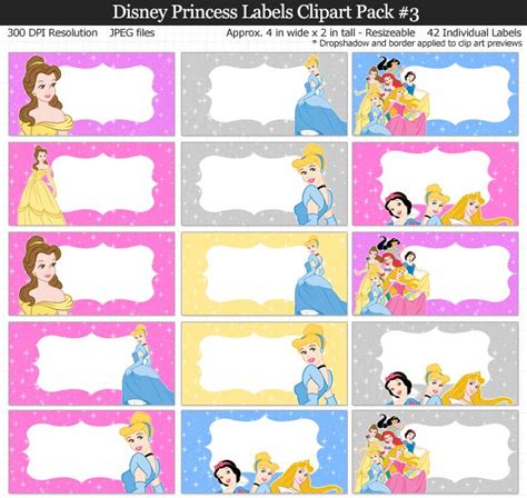 Disney Princess Labels Clipart Pack In 2021 Kids Labels School