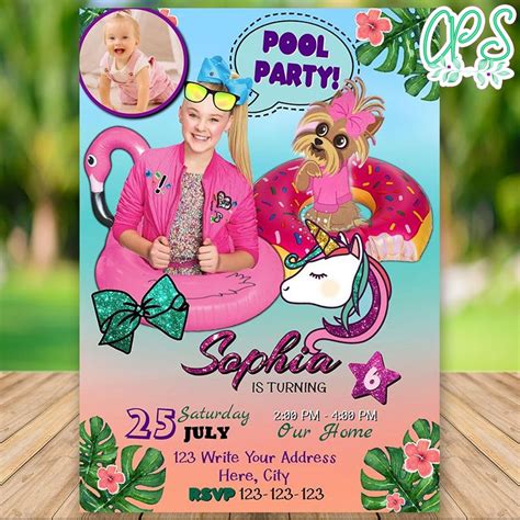 Personalized Jojo Siwa Pool Party Invitation With Photo Diy