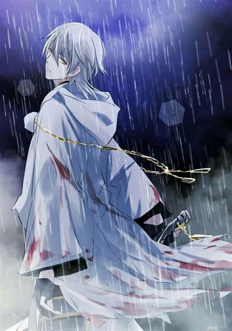 Anime Boy Cool White Hair Blood Raining Cloak Anime