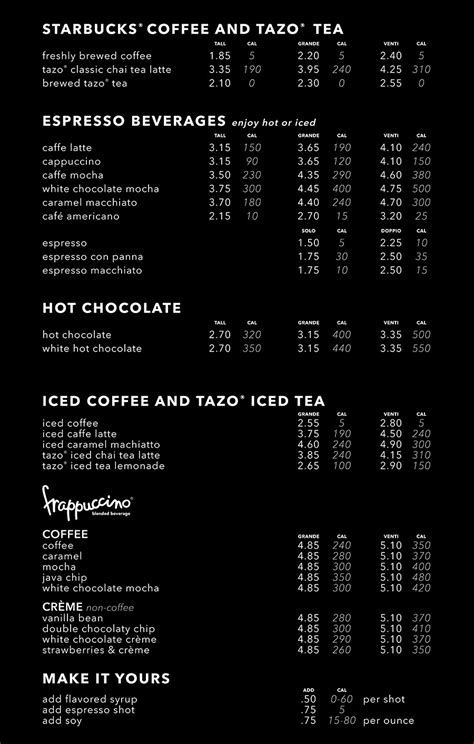 Printable Starbucks Menu Portal Tutorials