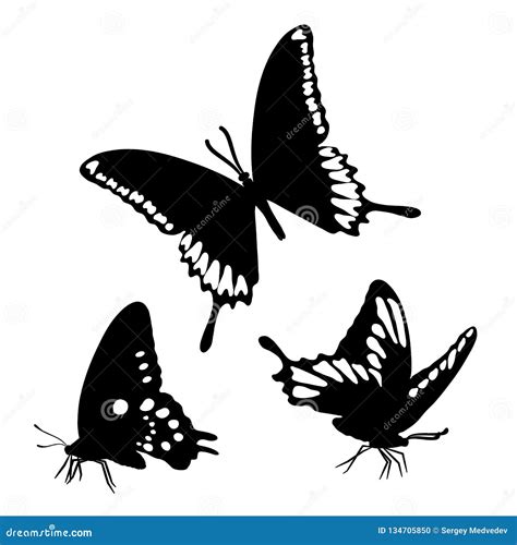 Black Silhouettes Butterflies Isolated White Background Stickers Stock