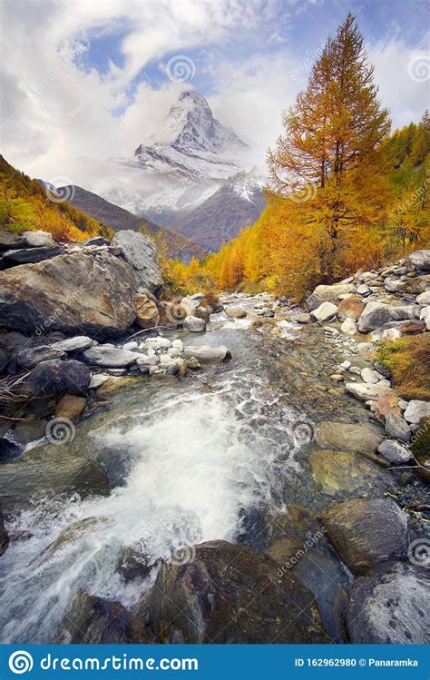 Matterhorn Over A Mountain Stream In Autumn Stock Photo Image Of
