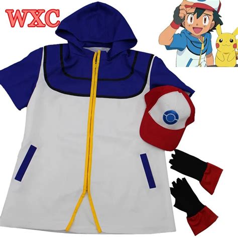 Hot Pokemon Go Ash Ketchum Trainer Costume Cosplay Shirt Jacket Gloves Hat Clothing Shoes