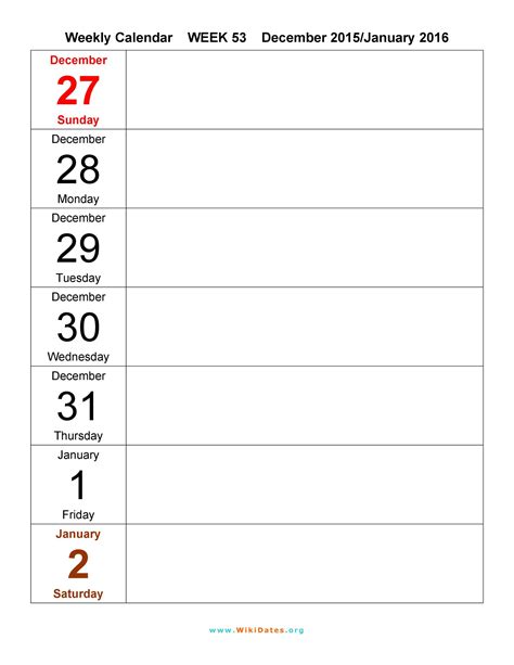 Weekly Printable Calendar Template