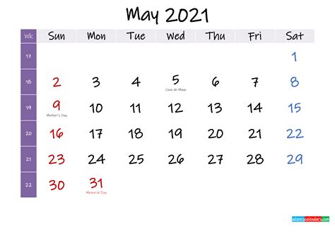 Here are some popular dates: May 2021 Free Printable Calendar with Holidays - Template ...