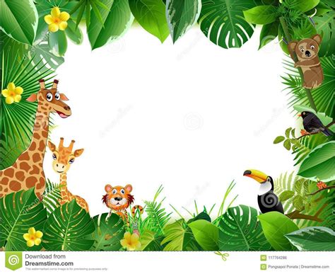 Bright Tropical Background With Cartoon Jungle Animals Stock