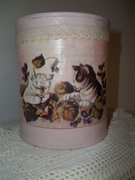 Victorian Kittens Decoupage Painted Tin Can Pencil Holder | Etsy