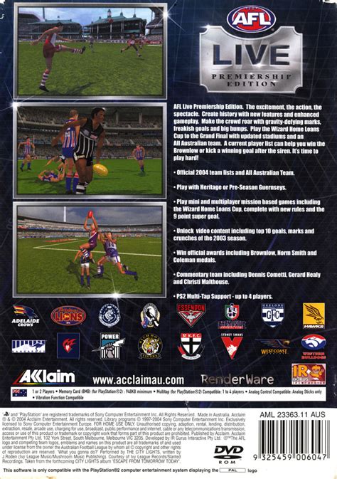 Zaradićete 20 nagradnih poena ukoliko nam napišete recenziju. AFL Live: Premiership Edition (2004) PlayStation 2 box ...