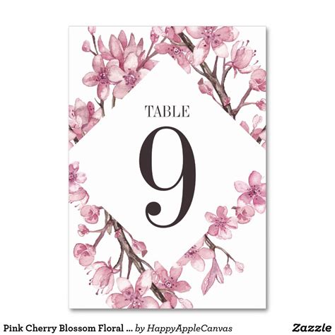 Pink Cherry Blossom Floral Frame Wedding Table Number Wedding Table