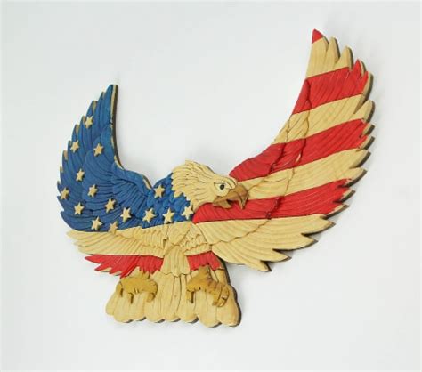Hand Carved Intarsia American Bald Eagle Wood Art Wall Hanging One