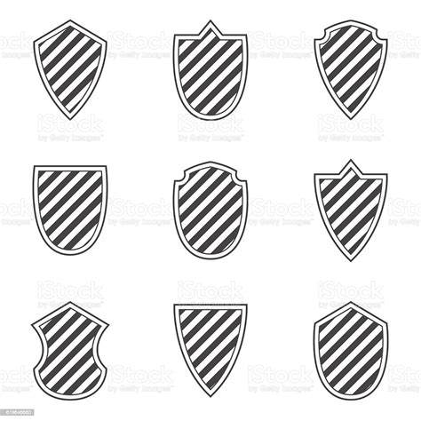 Vector Black Shields Set On White Background Stock Illustration