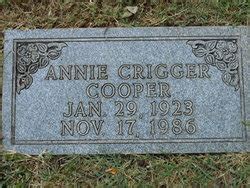 Annie Elizabeth Crigger Cooper 1923 1986 Mémorial Find a Grave
