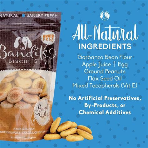 Bandits Biscuits Peanut Butter Grain Free Dog Treats 10 Oz Bag