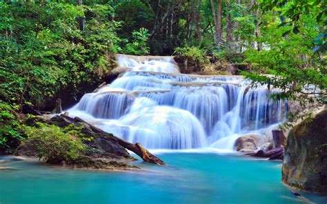 Kanchanaburi Waterfall In Thailand Hd Wallpaper Background Image