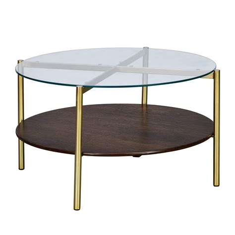Home By Nilkamal Adira Glass Top Metal Frame Center Table In Red Walnut