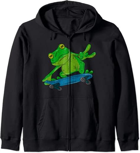 Frog On Skateboard Funny Graphic Zip Hoodie Uk Fashion