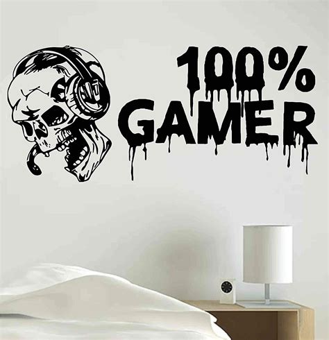 100 Gamer Skull Headset Video Game Gaming Vinyl Sticker Decal Room