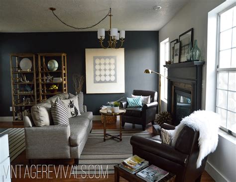 Charcoal Blue Living Room Accent Wall By Vintage Revivals