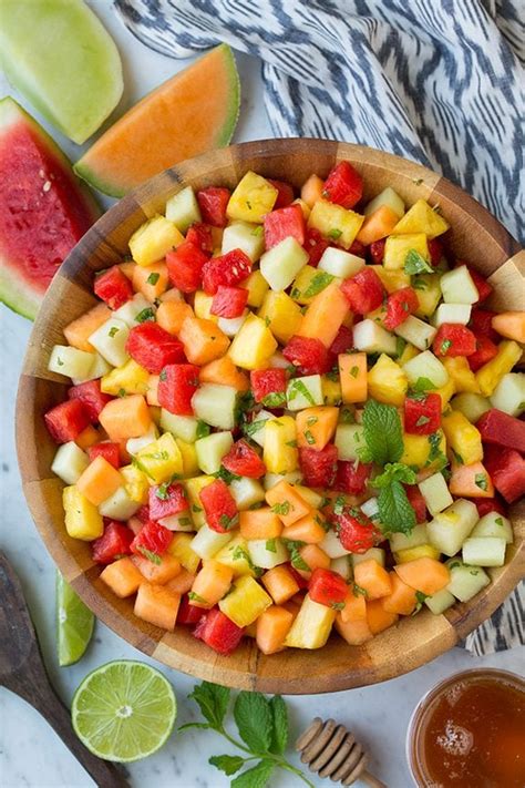 Melon And Pineapple Fruit Salad With Honey Lime And Mint Dressing Cooking Classy