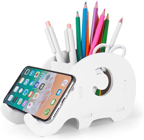 Pen Pencil Holder With Phone Stand Elephant Shaped Resin