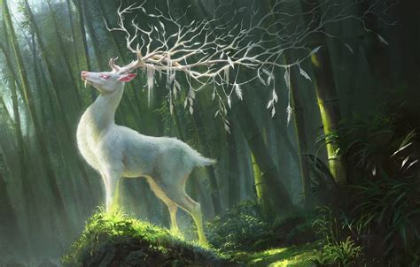 Wallpaper Fantasy Forest Horns Animal Digital Art Artwork