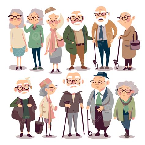 Old People Vector Sticker Clipart Many Old Elderly People Dressed In Different Cartoon Sticker