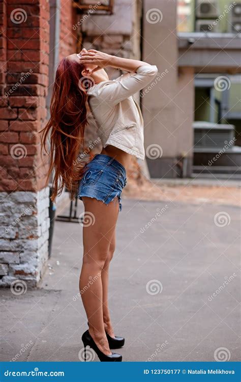 Hot Redhair Woman In The City Half Naked Girl Fashion Art Photo Stock Image Image Of Erotic