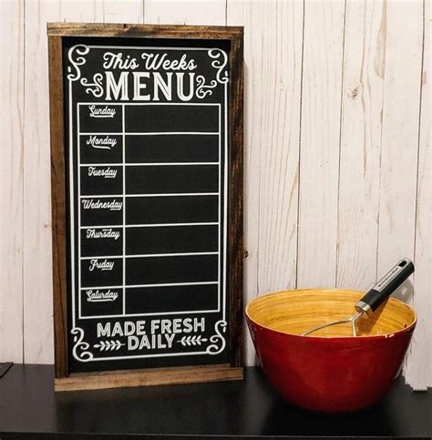 Weekly Menu Chalkboard Farmhouse Decor Kitchen Meal Planner Board