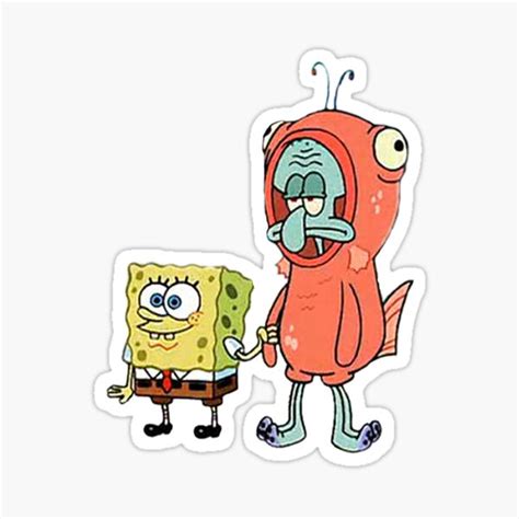 Spongebob And Squidward In A Pink Salmon Suit Sticker For Sale By