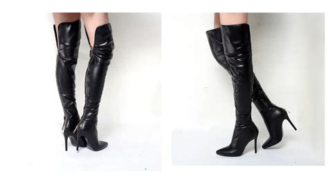 2019 Pu Women High Heel Pointed Black Sexy Thigh High Rubber Boots