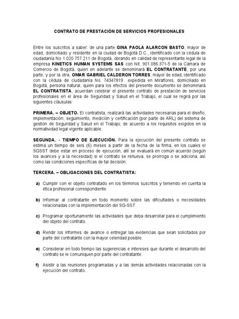 Modelo Contrato Para Prestación De Servicios Profesionales Bogotá