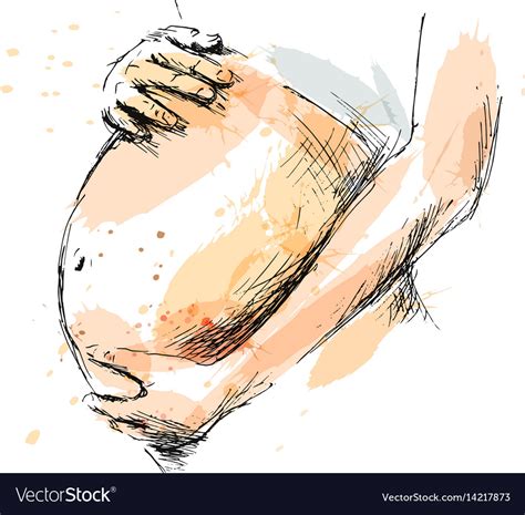Colored Hand Sketch Pregnant Belly Royalty Free Vector Image