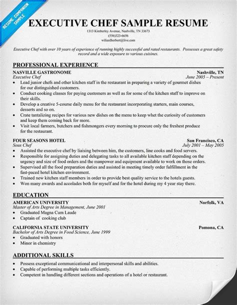 Executive Chef Resume A Bit Of Everything Pinterest Ideas Chefs