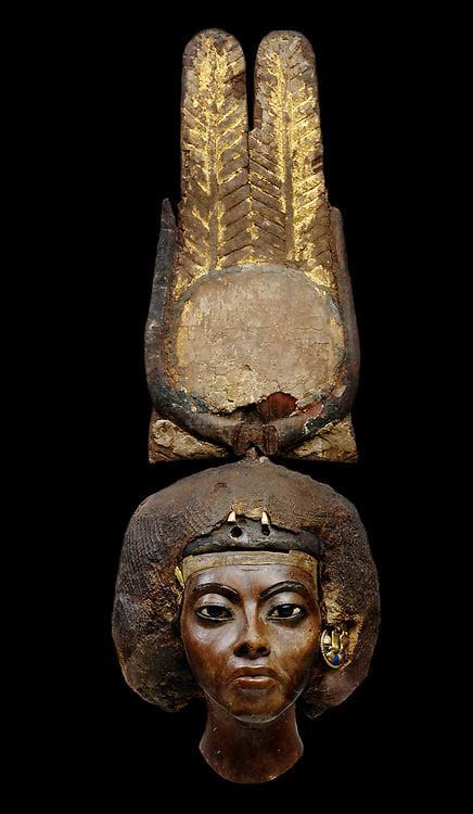 Head Of Queen Tiye Wearing The Double Feathered Crown With The Sun