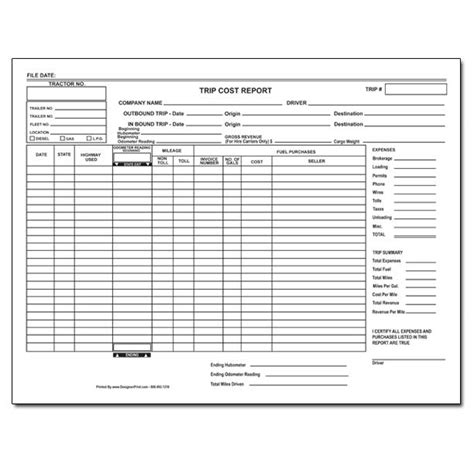 Printable Trucking Trip Report Forms Fill Out Sign On