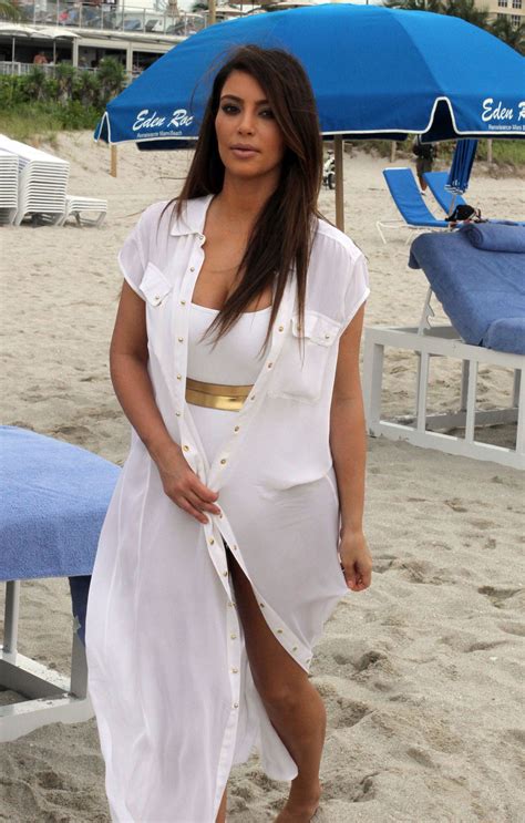Kim Kardashian In White Swimsuit On The Beach In Miami Hawtcelebs
