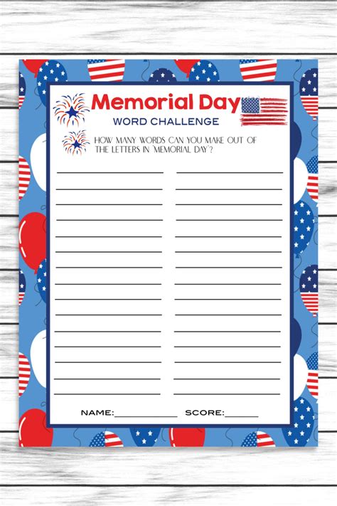 How Many Words Can You Make From The Letters In Memorial Day With This