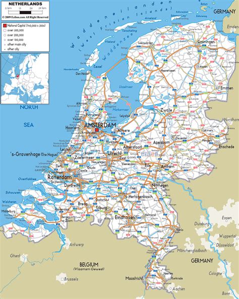 Detailed Clear Large Road Map Of Netherlands And Ezilon Maps Europe