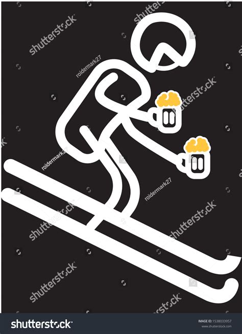 Stickman Skiing Holding Beer Stock Vector Royalty Free 1538033957