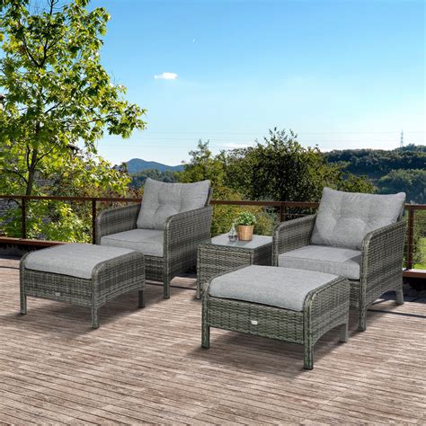 Outsunny 5 Piece Rattan Wicker Outdoor Patio Conversation Set with 2 ...