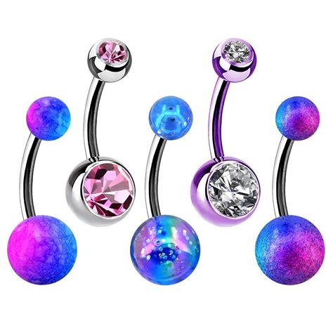 Oufer G Stainless Steel Belly Bars Glitter Blue Purple Belly Button